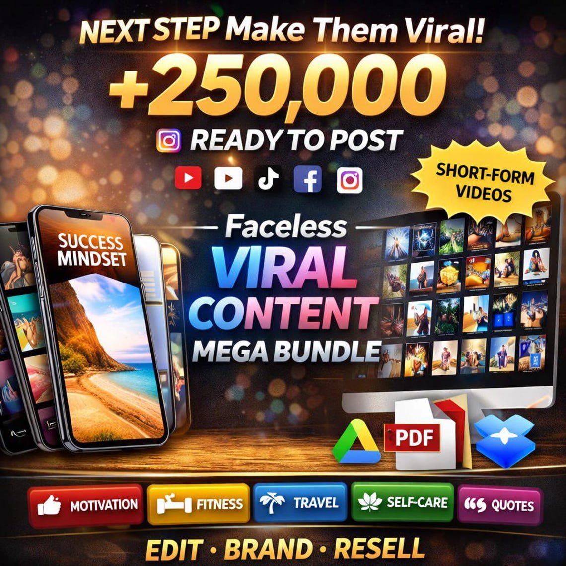250,000+ Viral Reels Mega Bundle (PLR/MRR) | Faceless Reels Content | Instagram Reels, TikTok & YouTube Shorts | Digital Download – Image 5