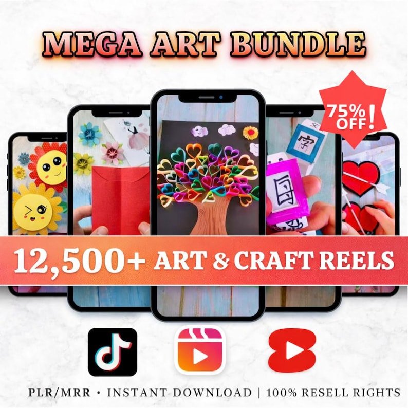 12,500+ art and craft reels bundle for DIY tutorials and social media content