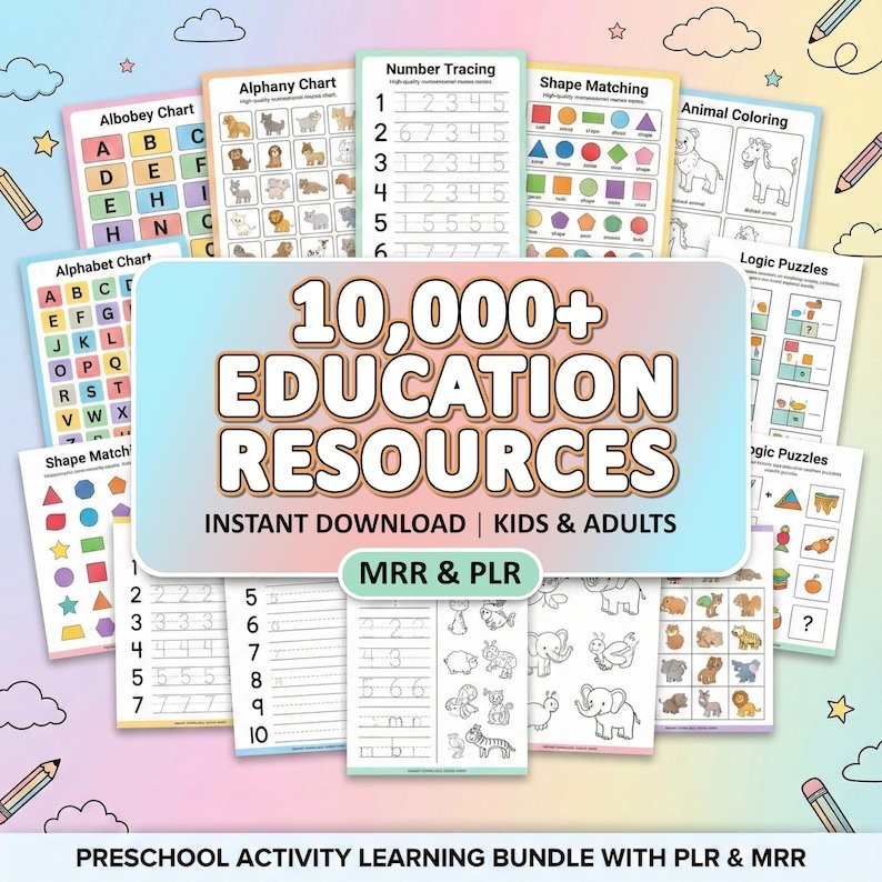Kids learning printables bundle with coloring pages and worksheets
