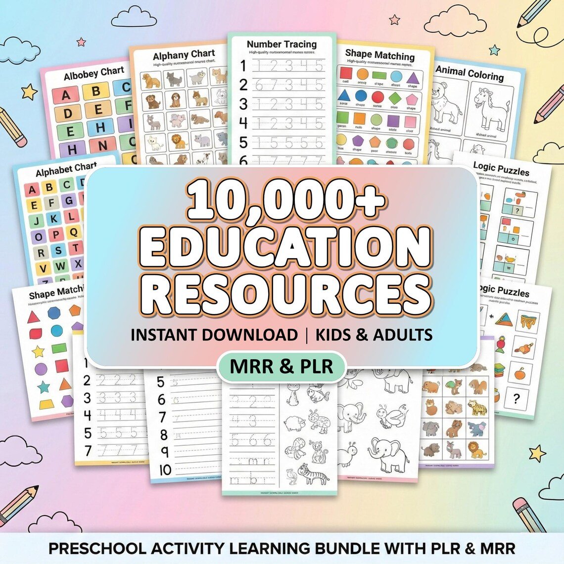 Kids learning worksheets bundle with printable educational activities